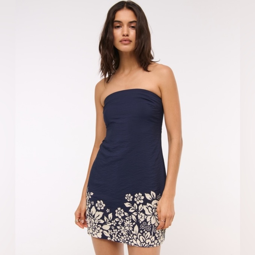 NWT Abercrombie & Fitch Scarlett Strapless Skort Mini Dress 2XL TALL Blue Floral